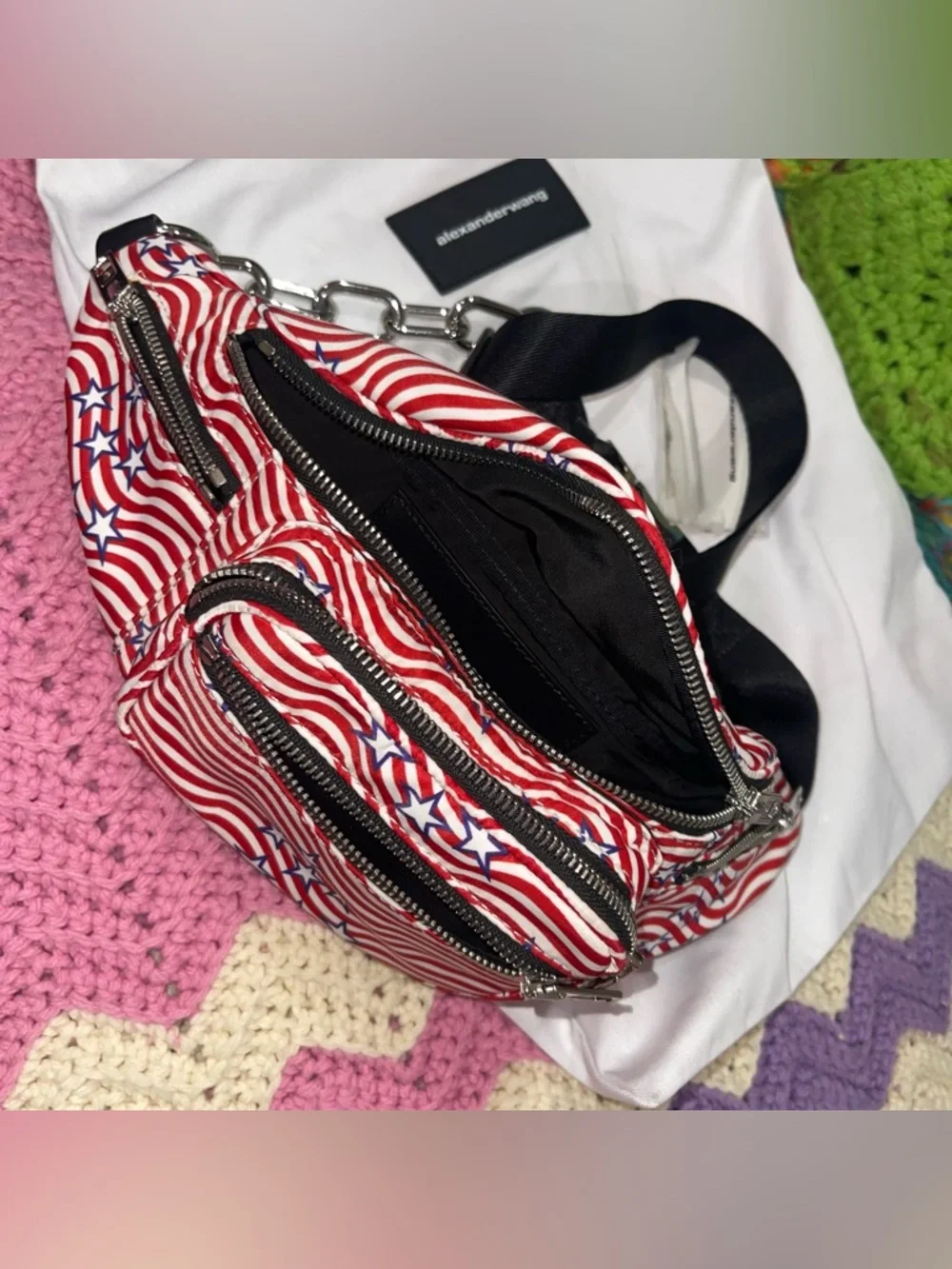 ALEXANDER WANG Attica Mini Fanny Crossbody Stars Stripes Nylon Bag NWT